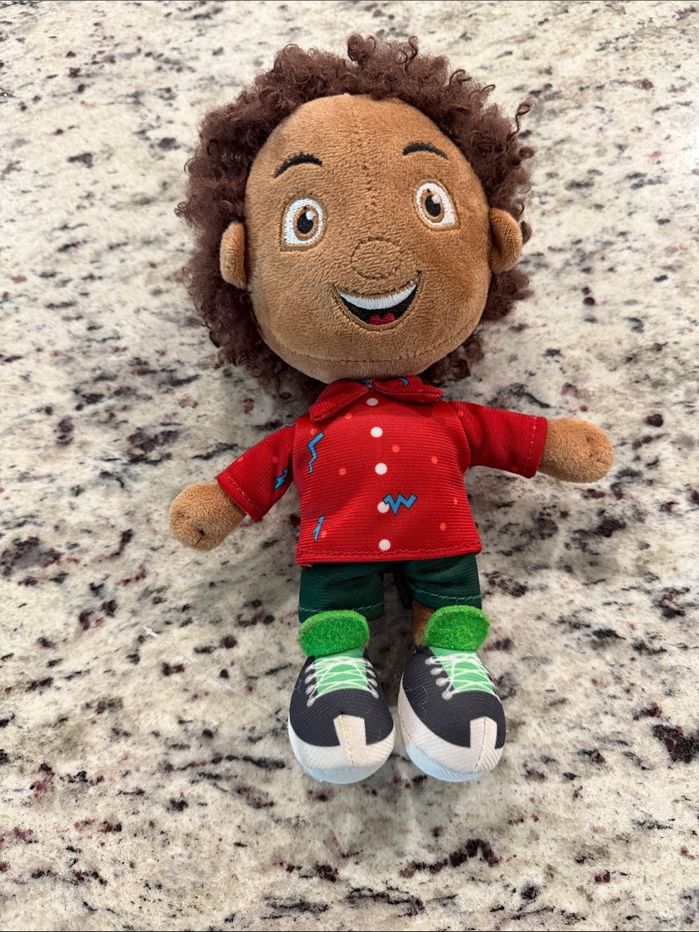 Quince Brown-Haired Plush Doll in Red Shirt and Green Accents